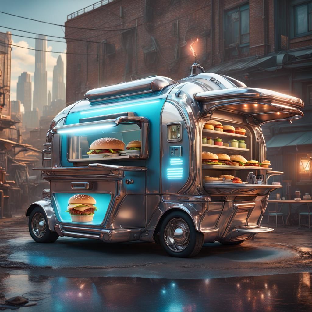 Futuristic burger van - AI Generated Artwork - NightCafe Creator