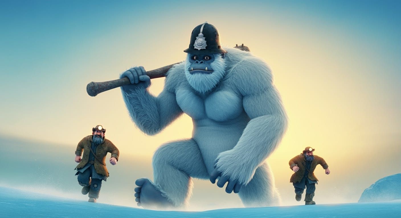 A couple of gate crashers of Santa’s Workshop flee from Elf Central Security Officer Abby.