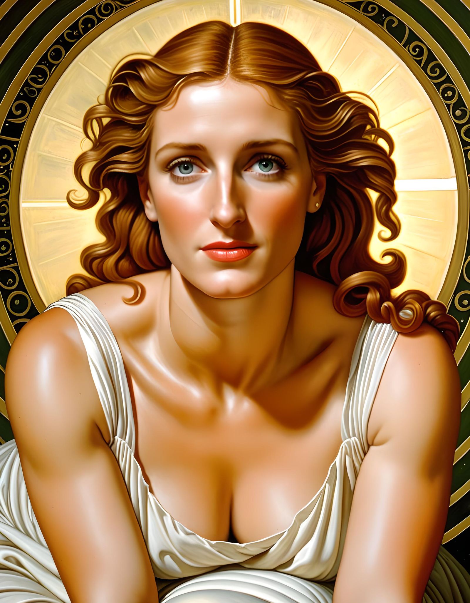 Gillian Anderson in the vintage art style of Sandro Botticelli and Michaelangelo.