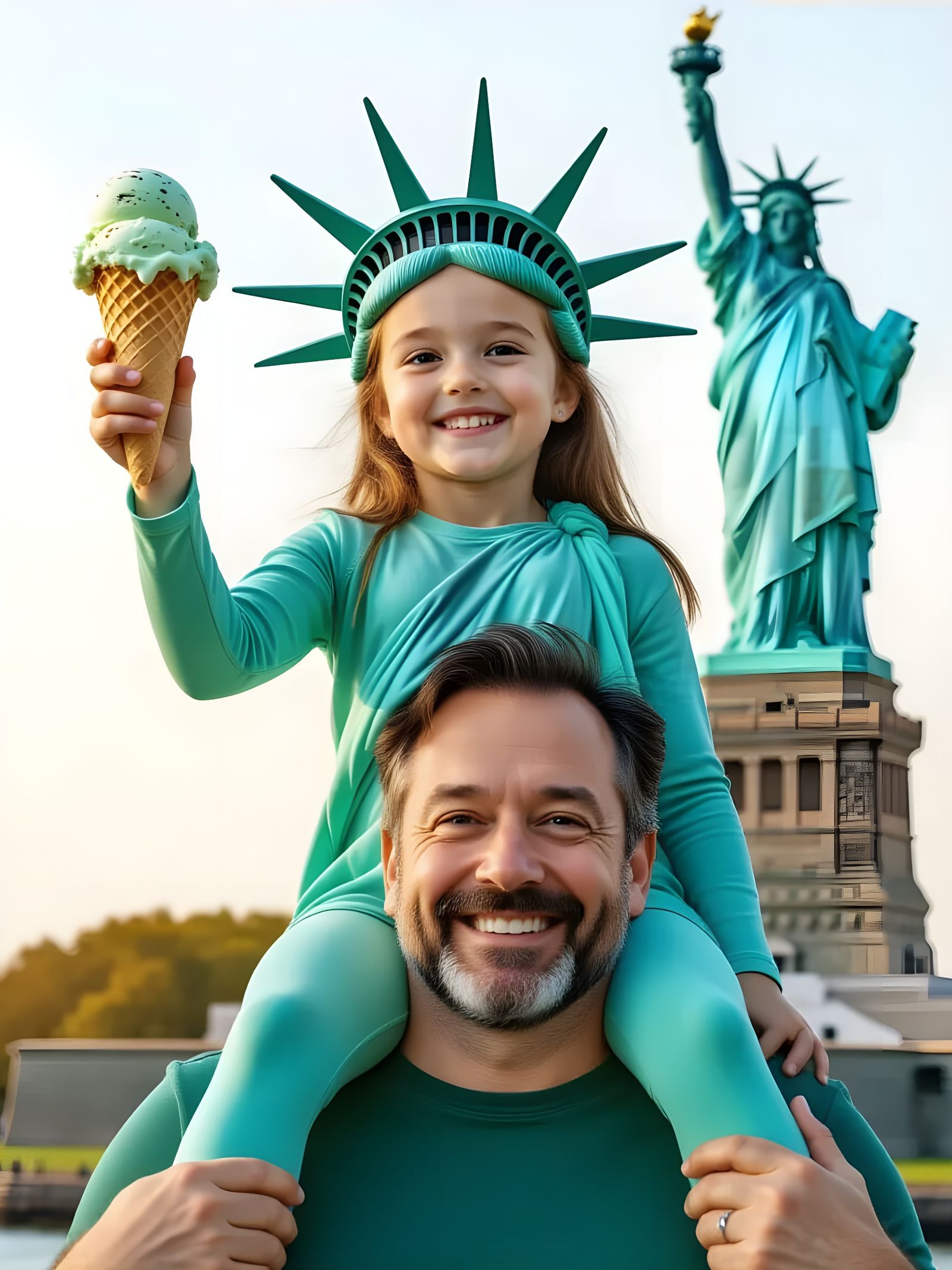 Father and Daughter Statue of Liberty Photographic Portrait  by @Gary Murakami