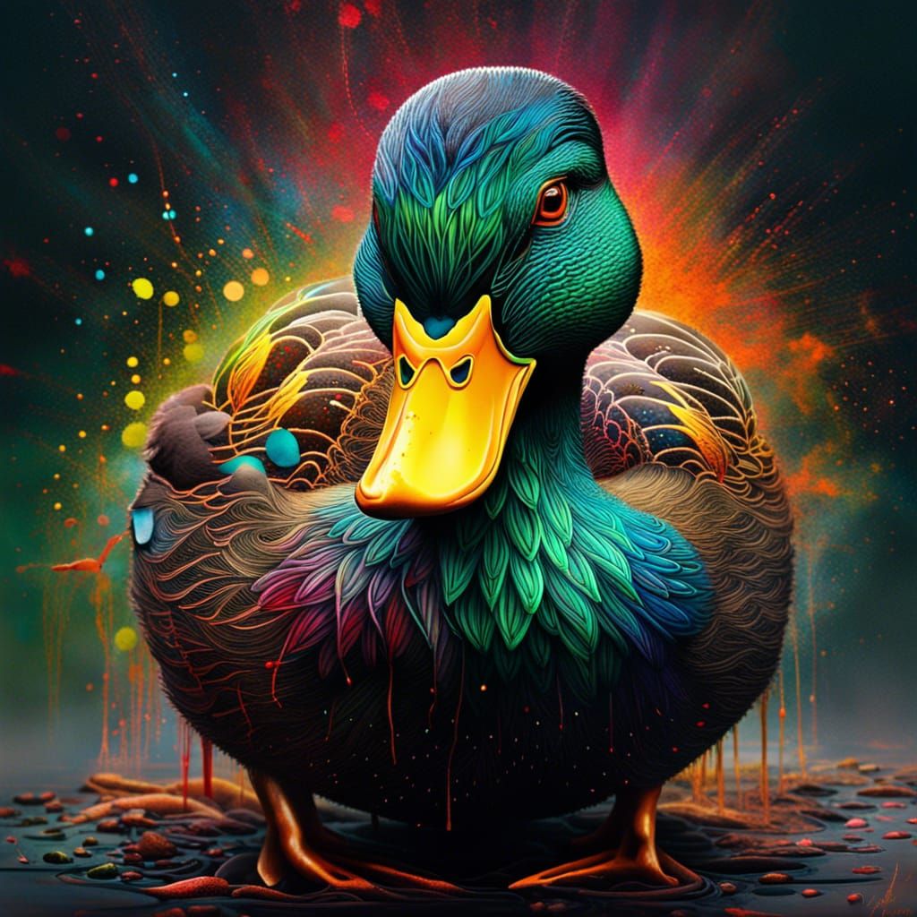 Scottish duck. Splatter paint.  hyper detailed. Highly intri...