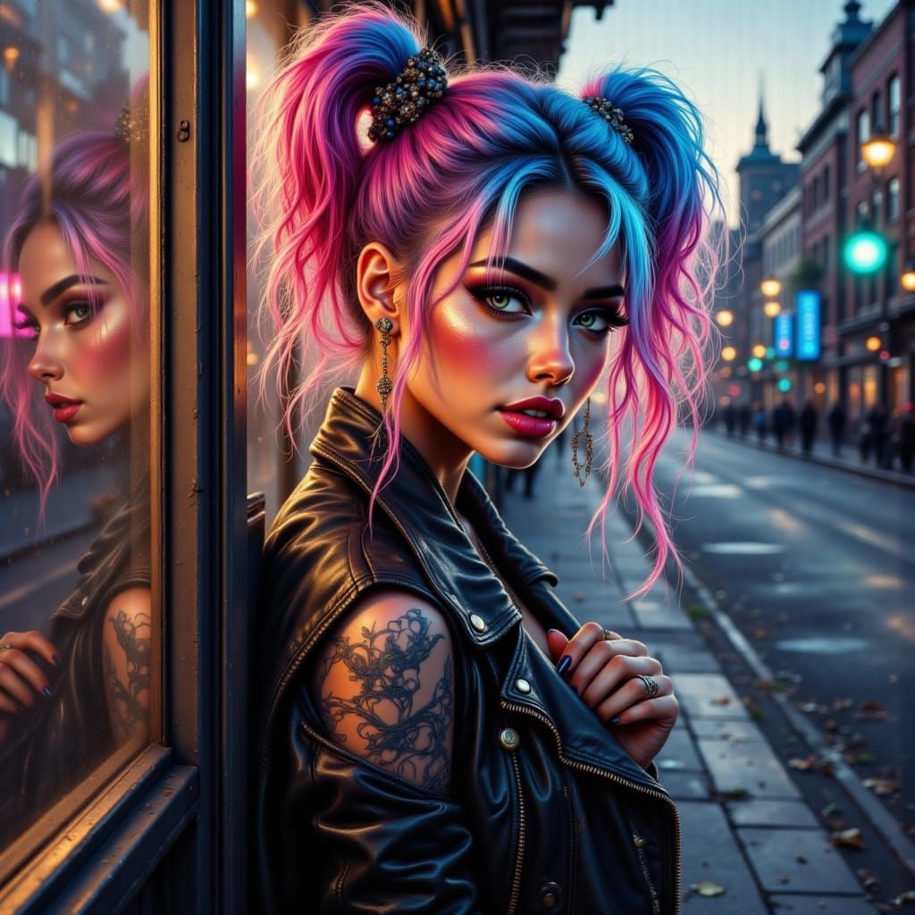 Gothic Girl with Pigtails in Golden Hour Lighting
