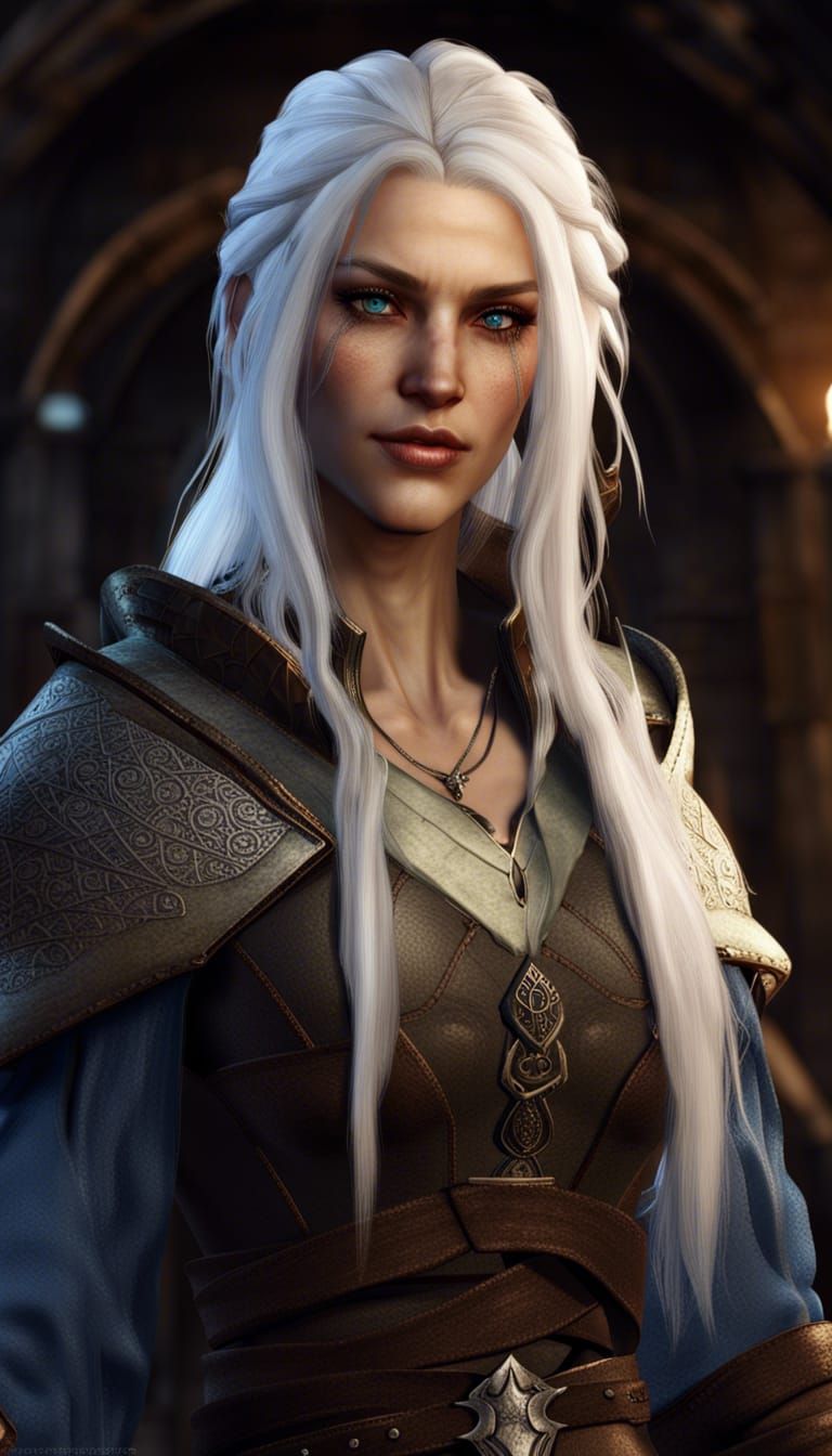 female hunter with white hair - AI Generated Artwork - NightCafe Creator