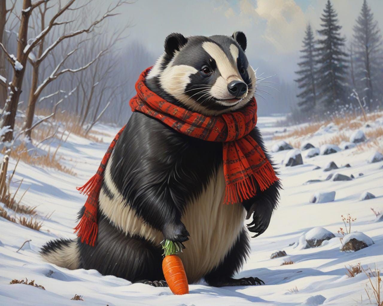 " Can you believe someone just left this scarf and carrot stuck in a lump of snow?"