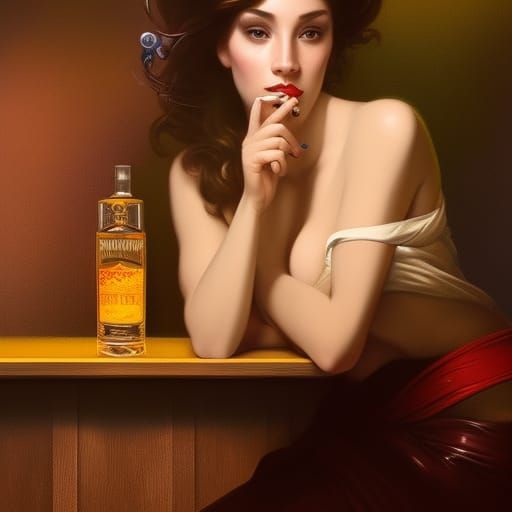 beautiful lady sitting on a stool at the end of the bar drin...