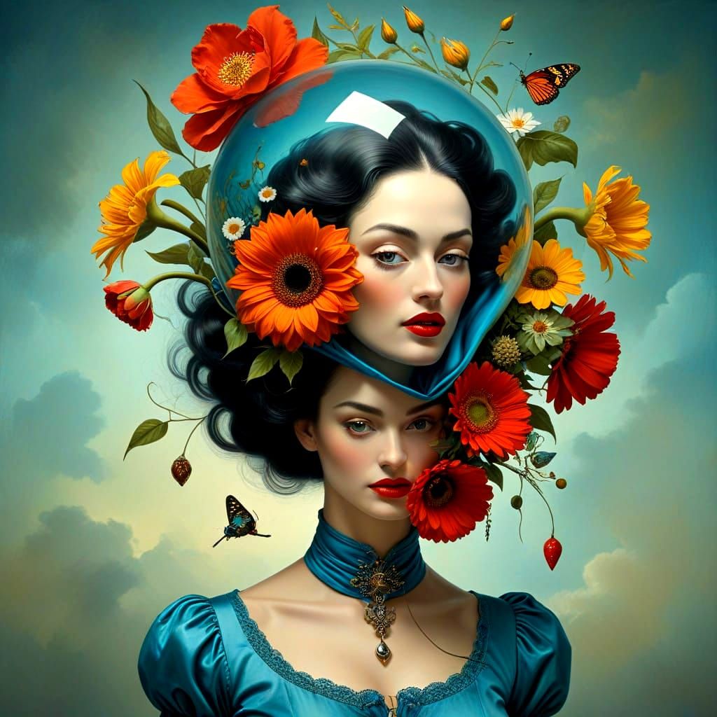 Extravagantly Dressed Lady in Hyperrealistic Surrealistic Fa...