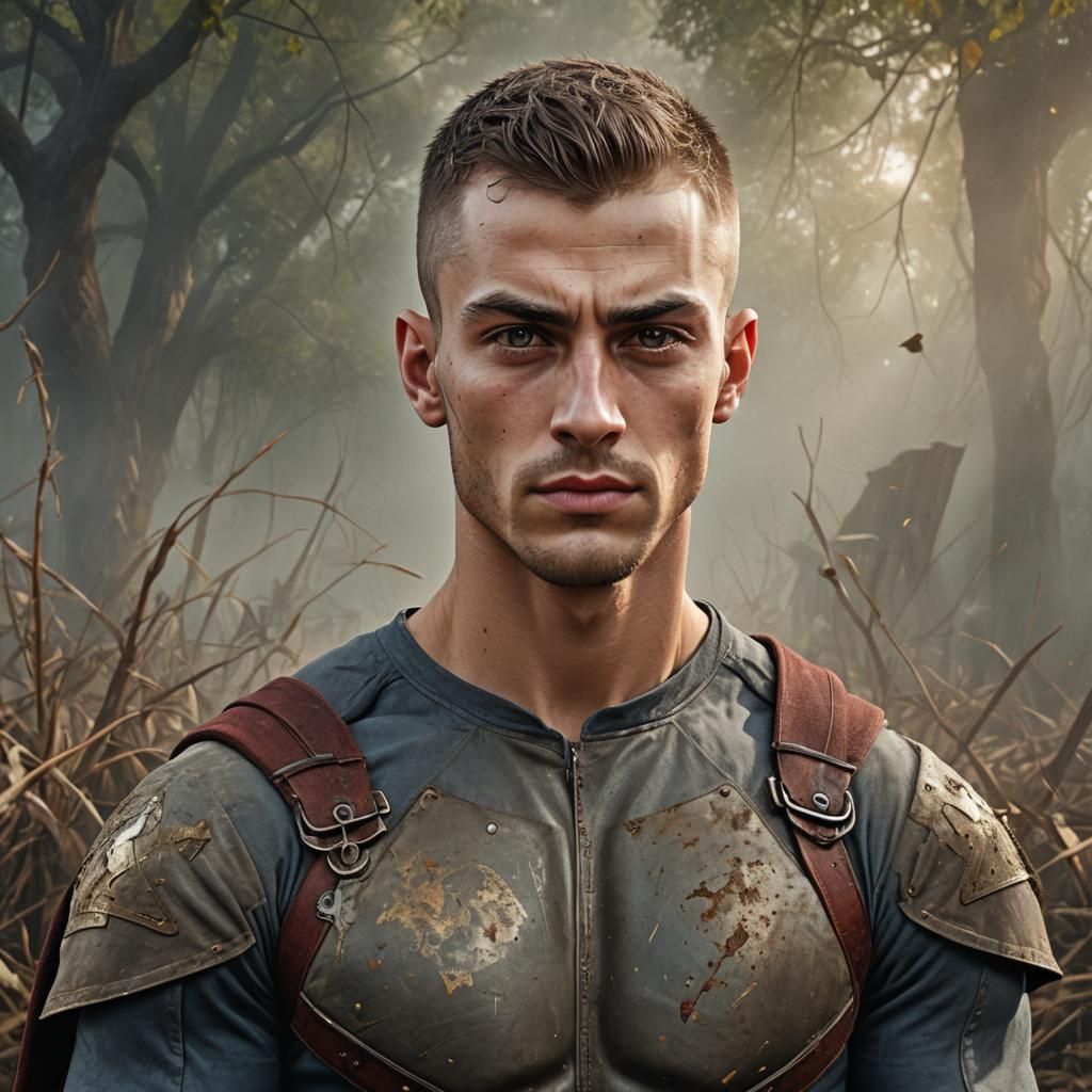 hyperrealistic portrait of a young man in his early-twenties...