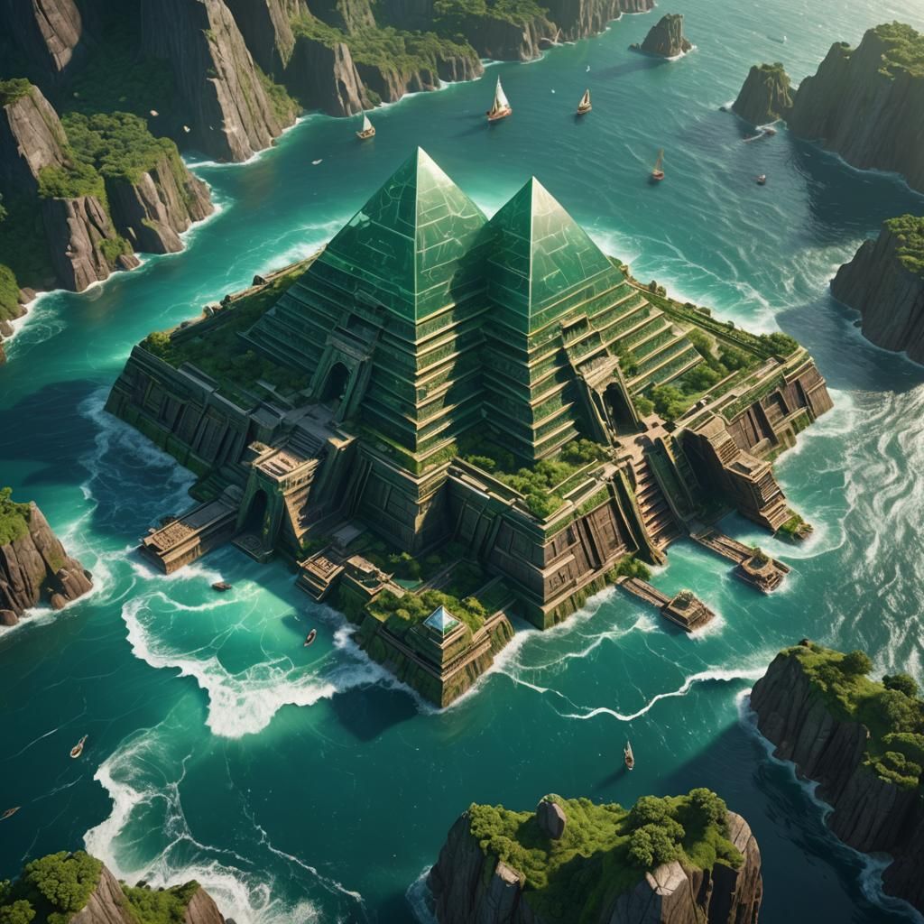 emerald pyramid a hundred meters high in the middle of the ocean - AI ...