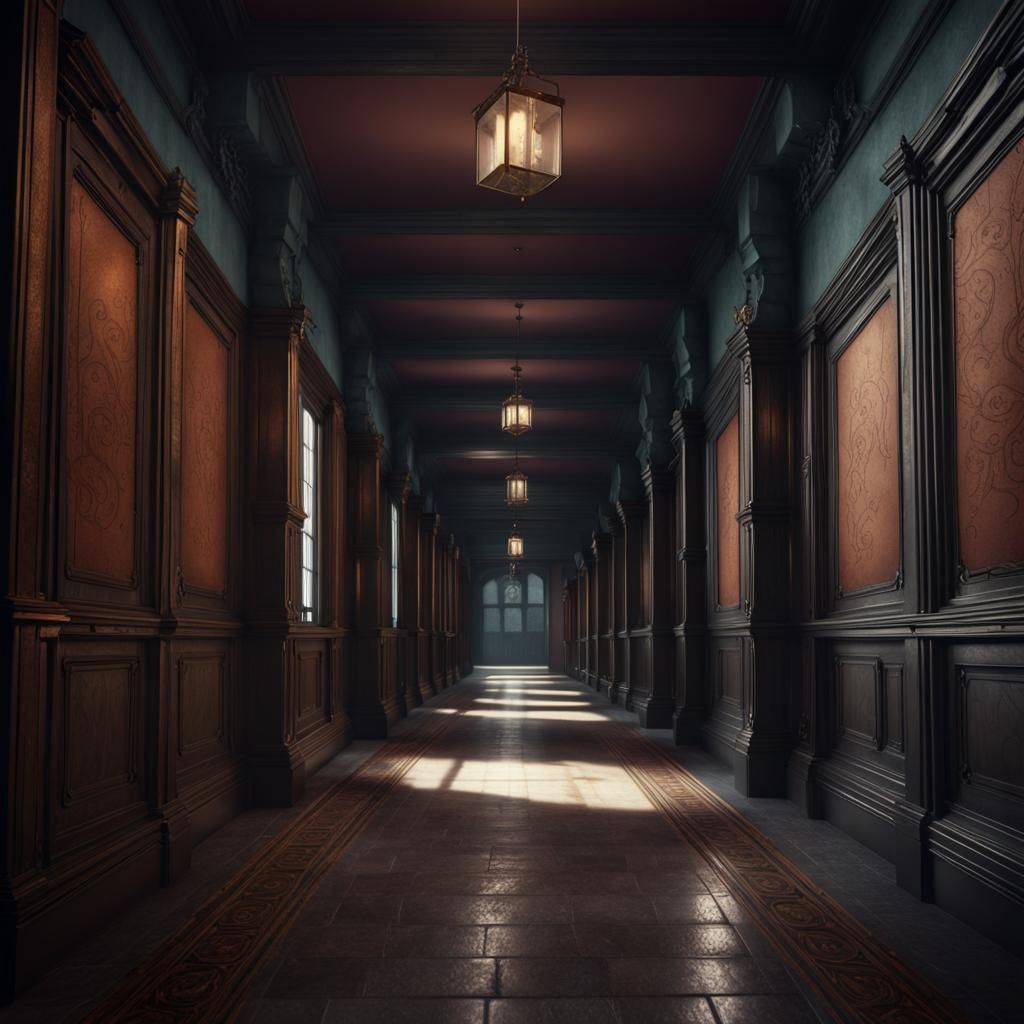 A dark school corridor