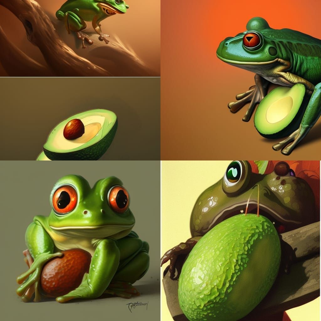 A frog eating a avocado