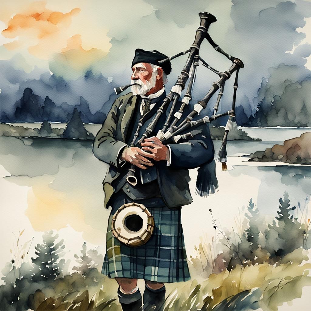 An old bagpipes player - AI Generated Artwork - NightCafe Creator