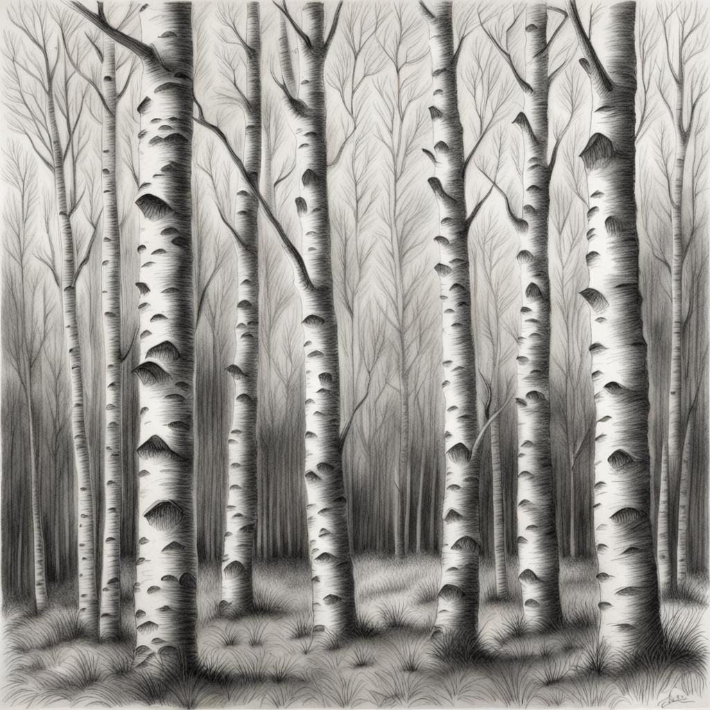 Birch forest, pencil drawing