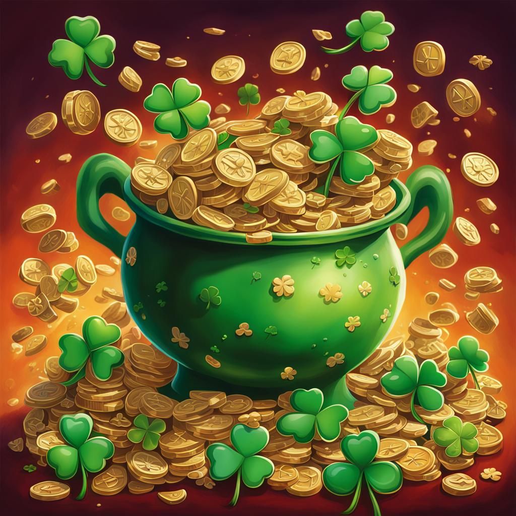 Whimsical illustrations featuring symbols of luck, such as f...