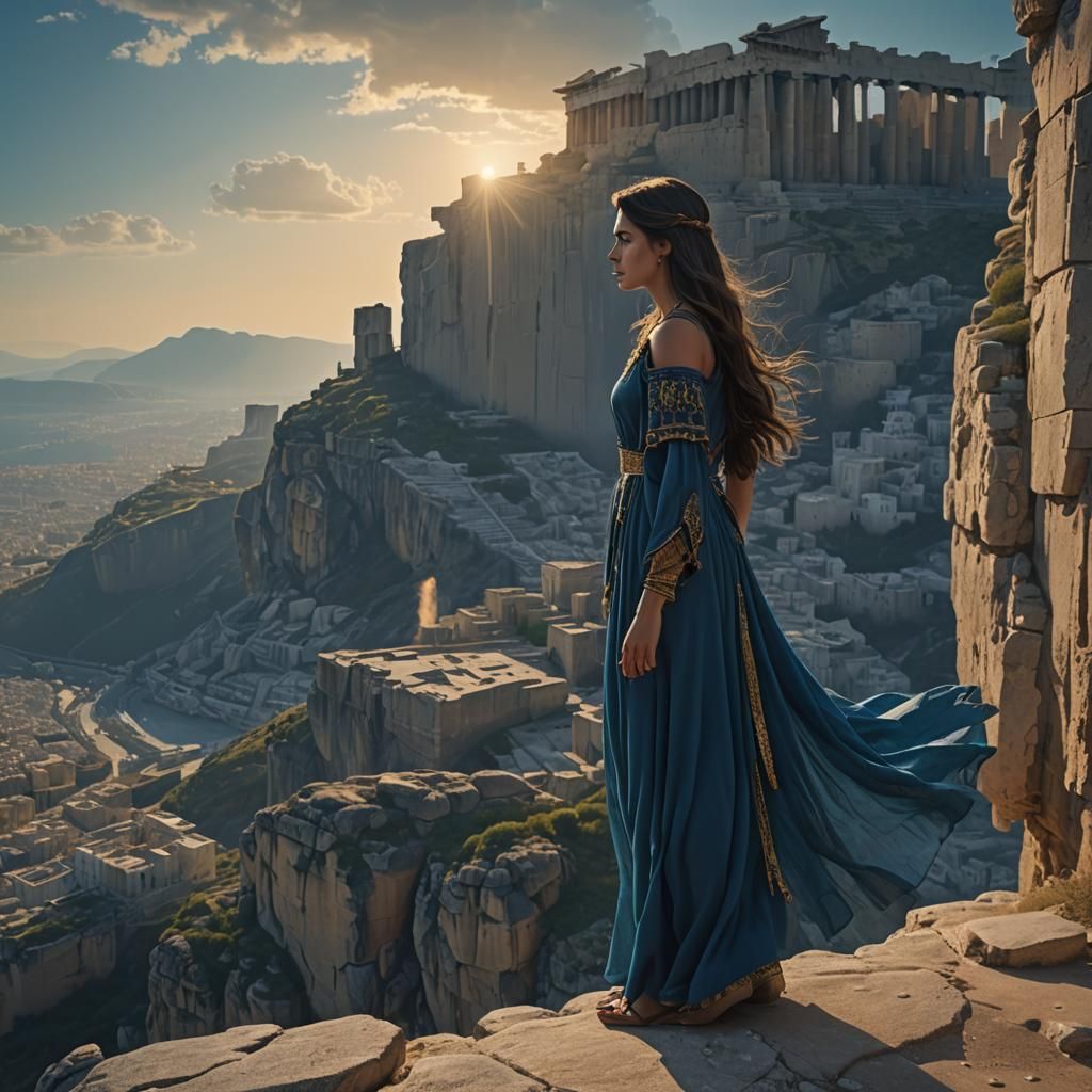 Woman Overlooking Acropolis in Epic Digital Painting