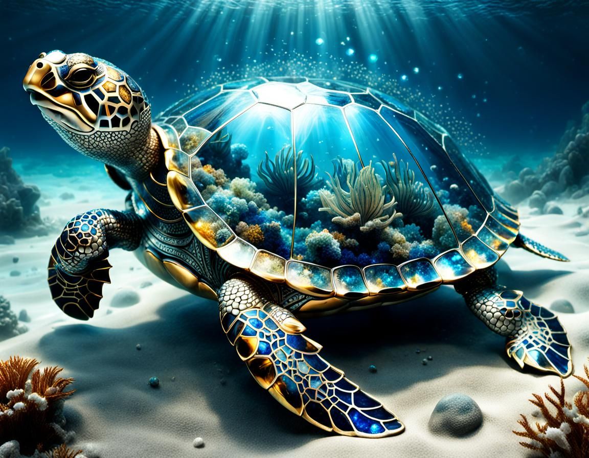 Golden Azure Turtle  by @ScorpionAI