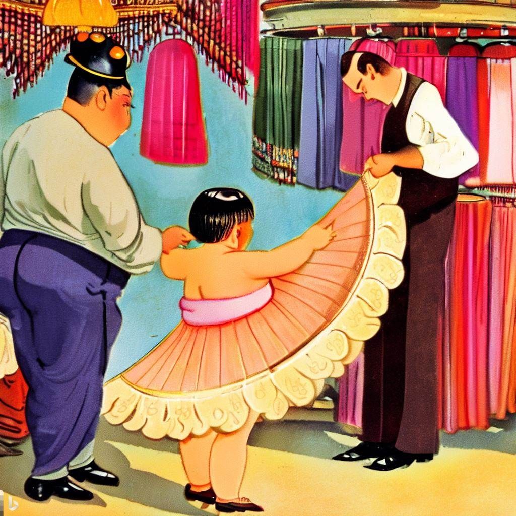 Dad Takes Daughter Clothes Shopping, circa 1940