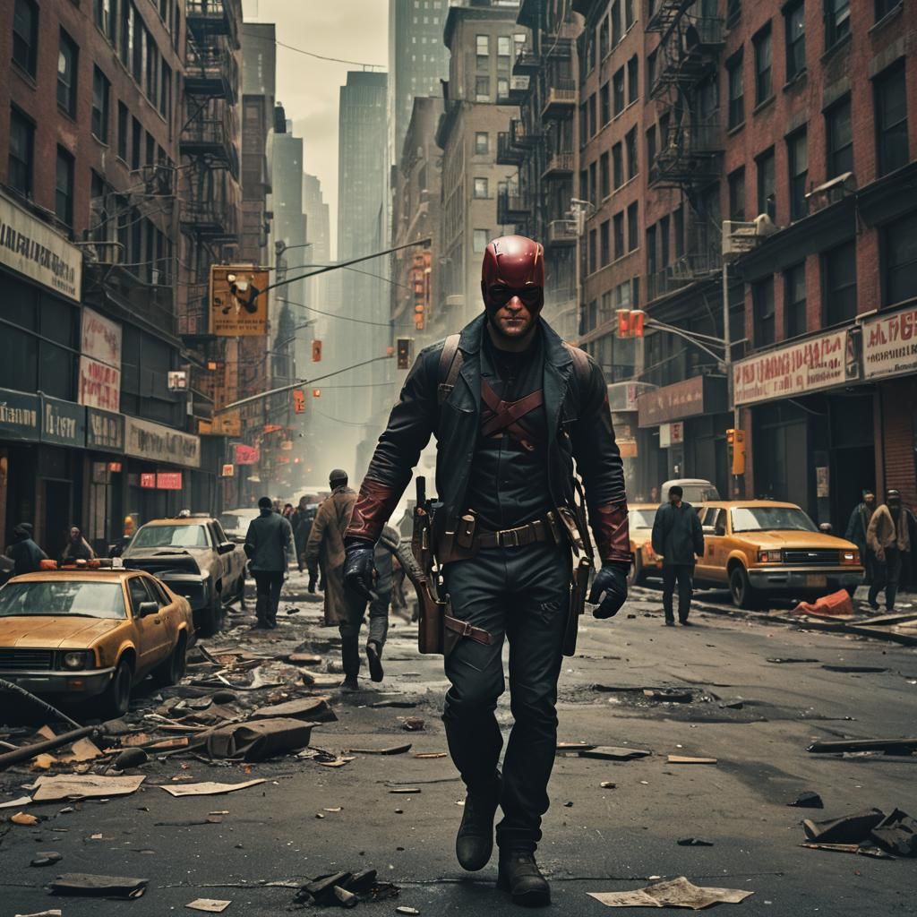 Daredevil as a Wanderer in a post apocalyptic new york