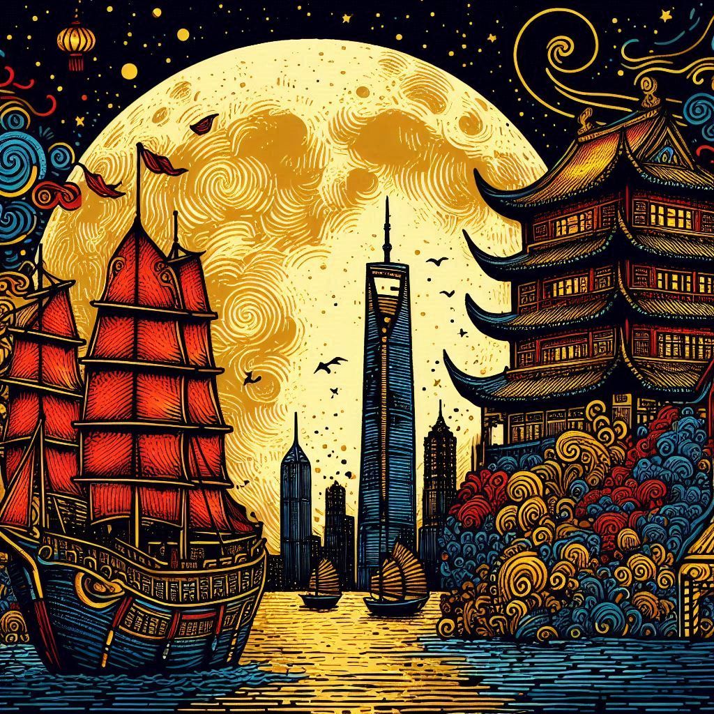 Doodles of Asian landscapes