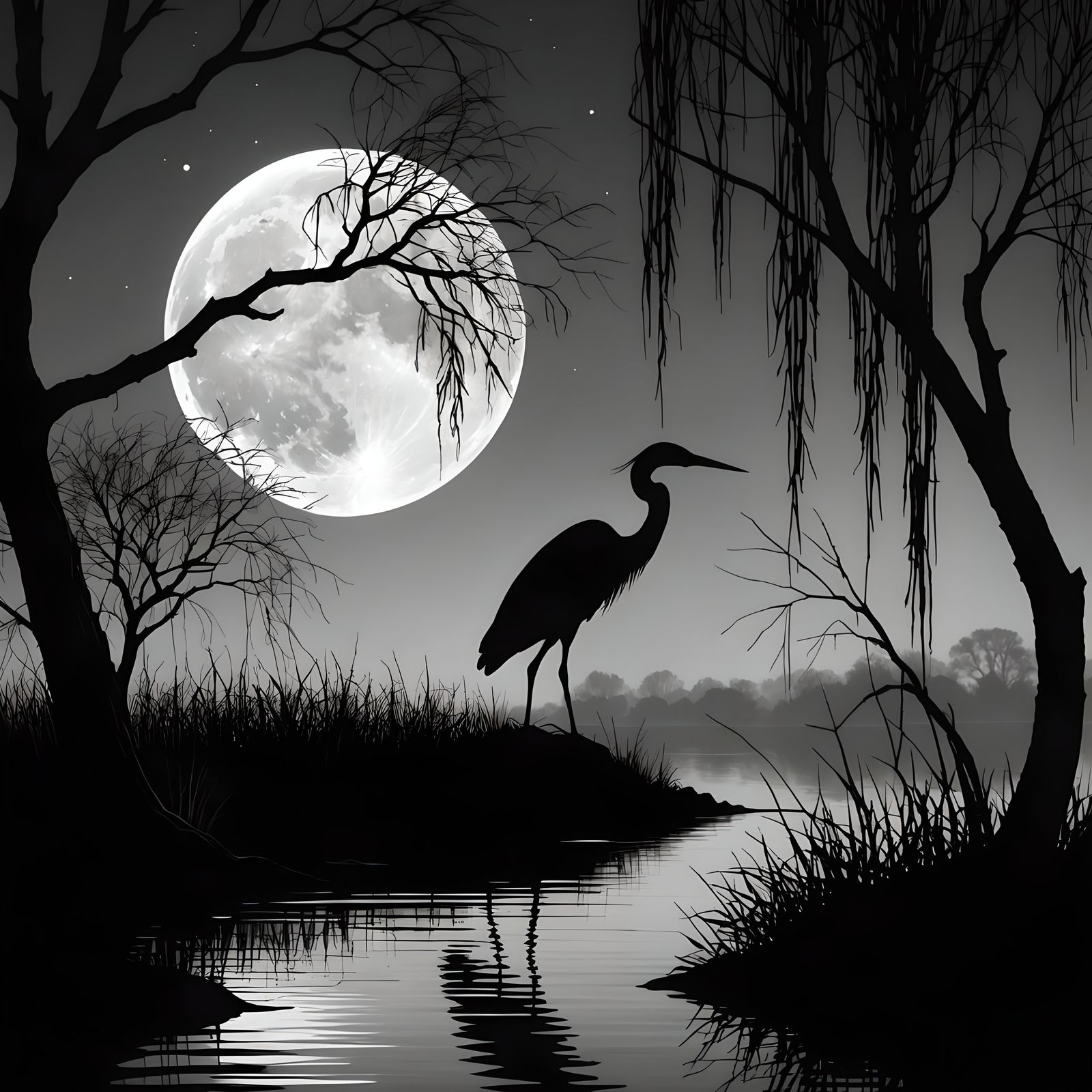 Egret Silhouette - Ai Generated Artwork - Nightcafe Creator