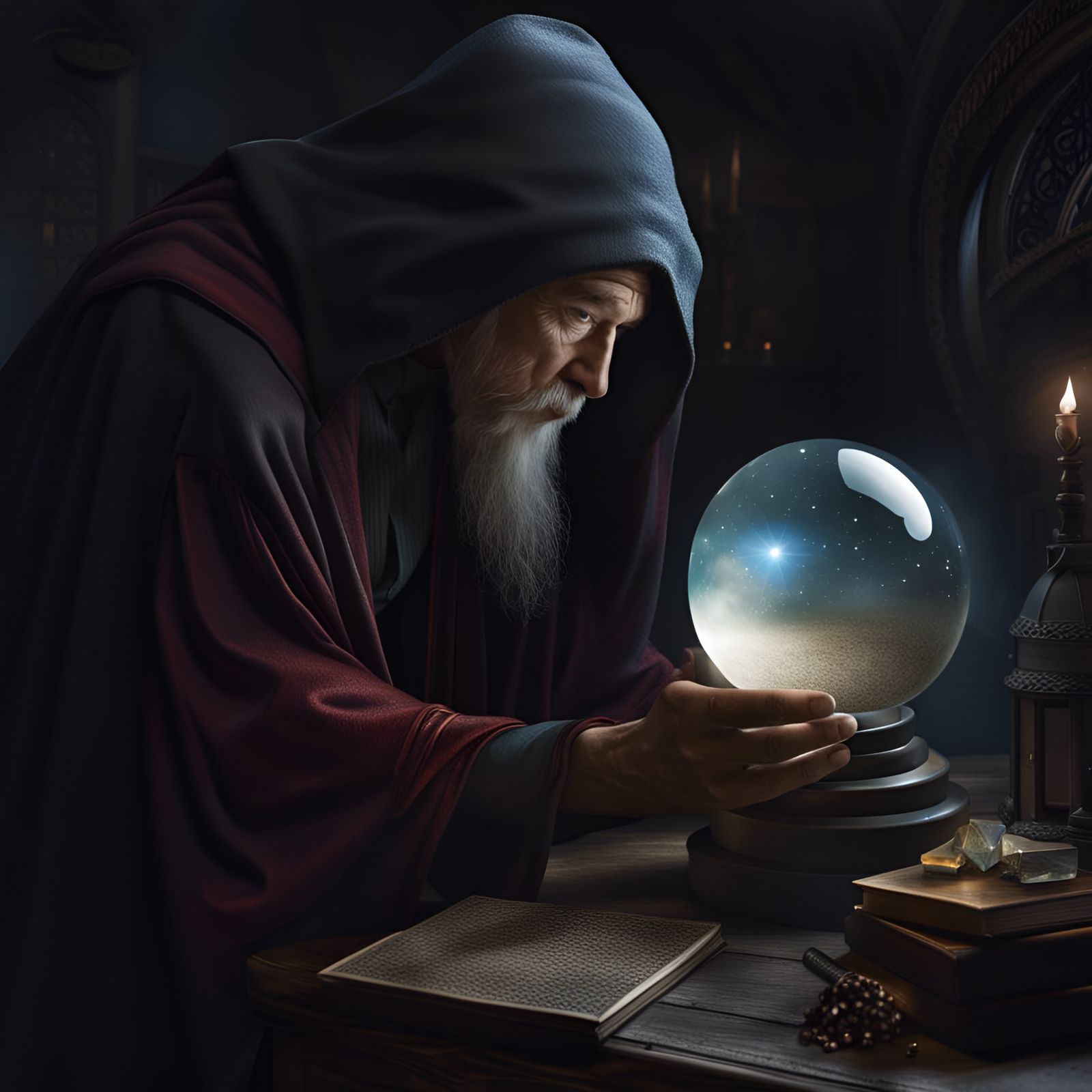 A wizard gazing into a crystal ball  by @Tanke