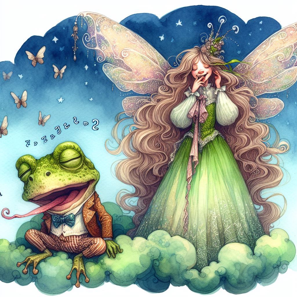 Faerie Fartmother doing her thing, Mr Frog is out cold