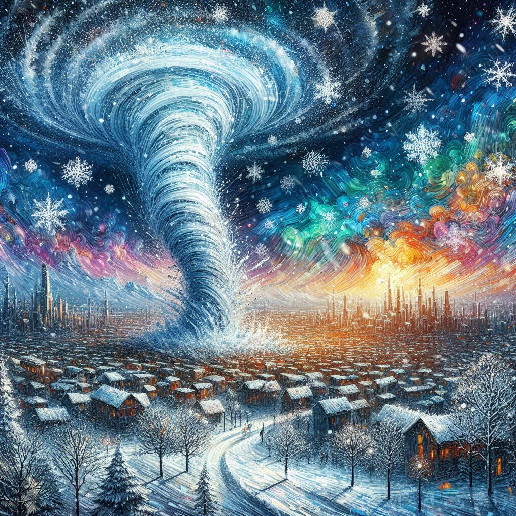 Blizzard Tornado  through a Winter City