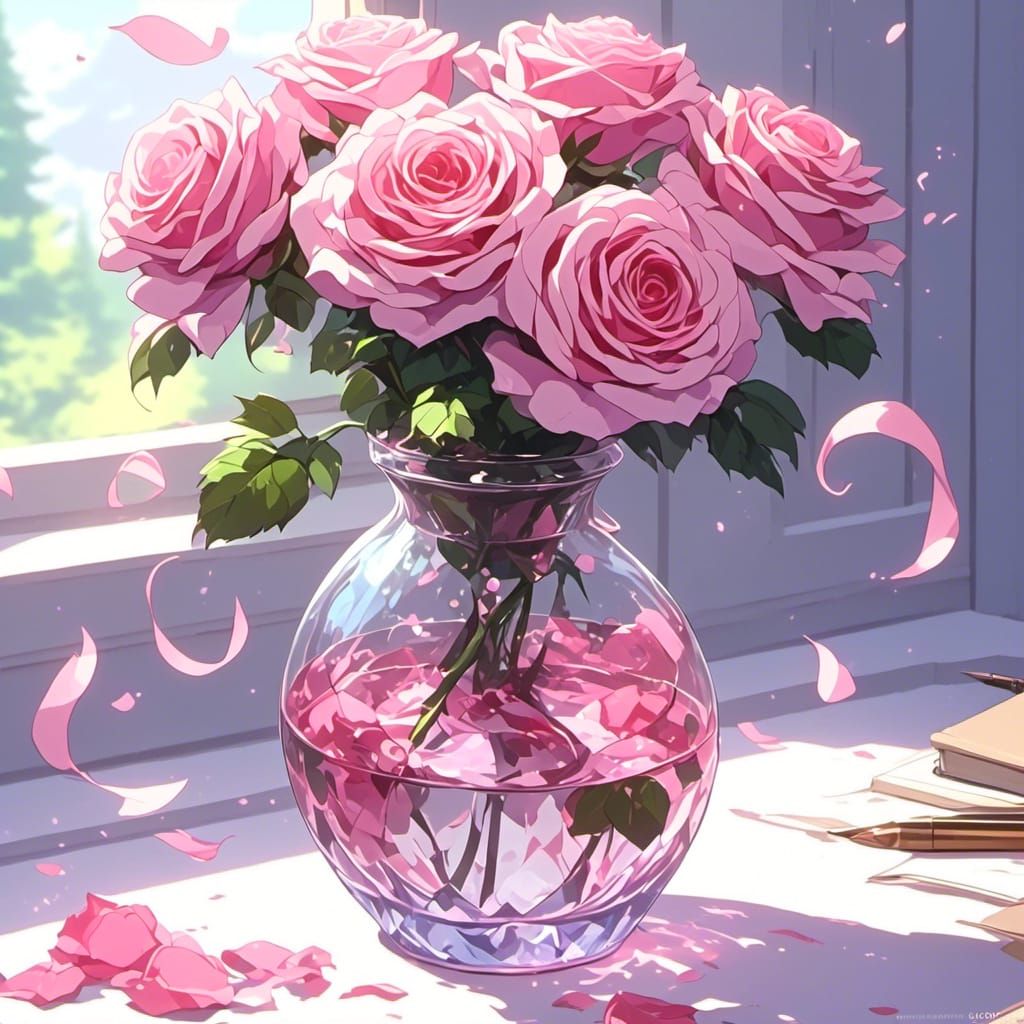 <lora:Anime Aesthetics V2:1.0> highly detailed single rose in a glass vase, Anime