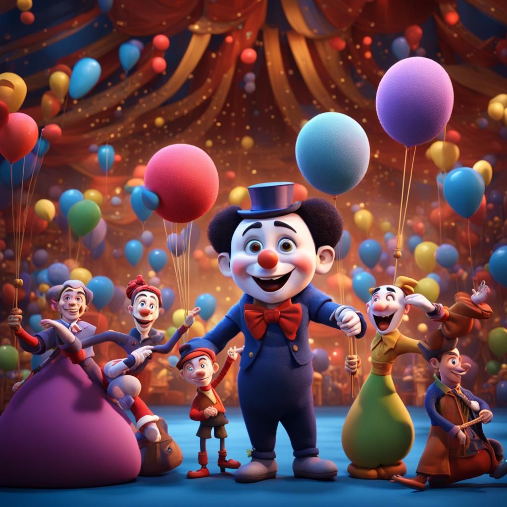 Street Circus Performers in Pixar 3D Style