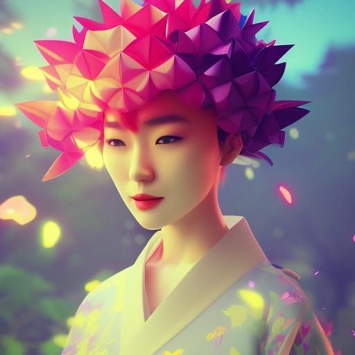 Beautiful Japanese Woman wearing Origami under a Japanese Ch...