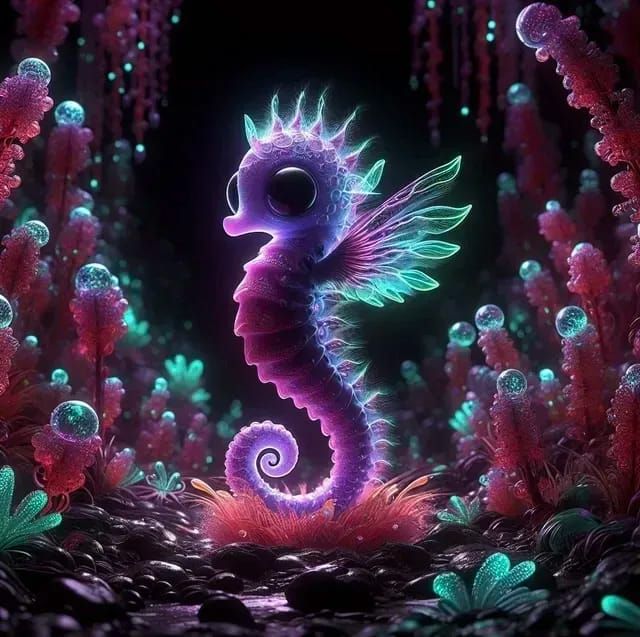 Teeny Tiny Purple Fluffy Seahorse