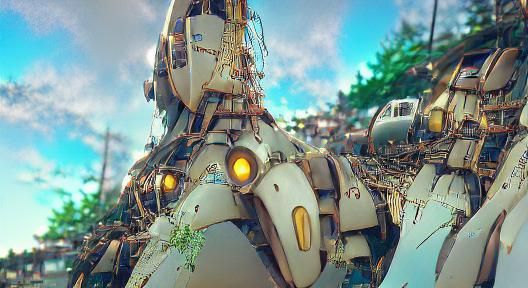 intricate mech details, ground level shot, 8K resolution, Ci...