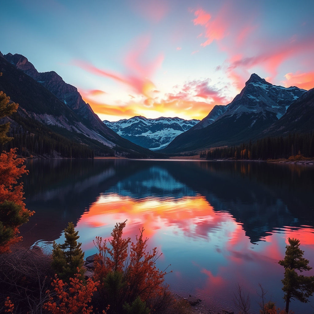 Maroon Bells, Colorado at sunset Hyperrealistic, splash art, concept art, mid shot, intricately detailed, ...  by @Dadster