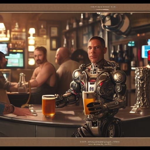 Cyborg serving a pint of beer