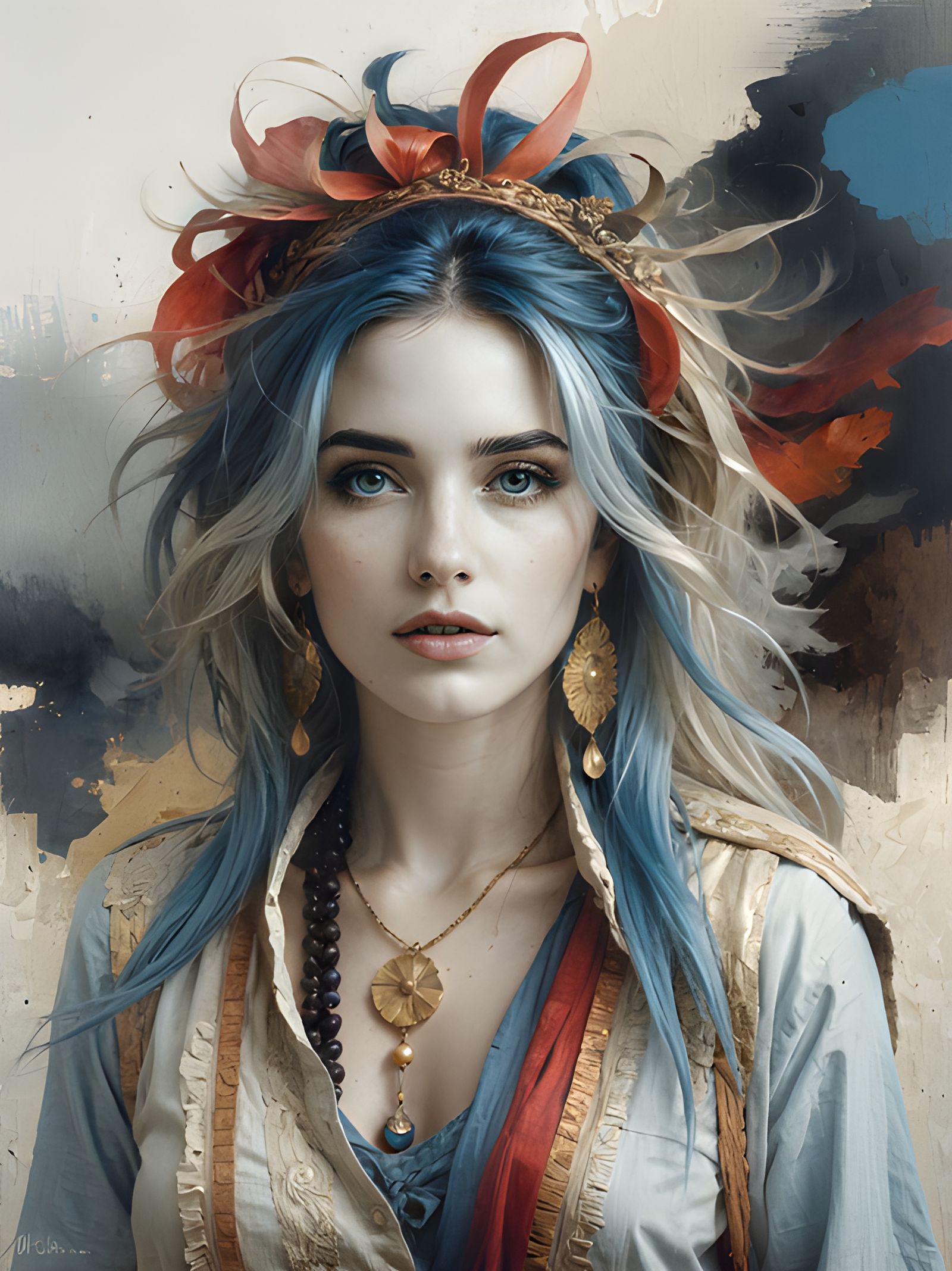 artistic portrait oil paint + collage style