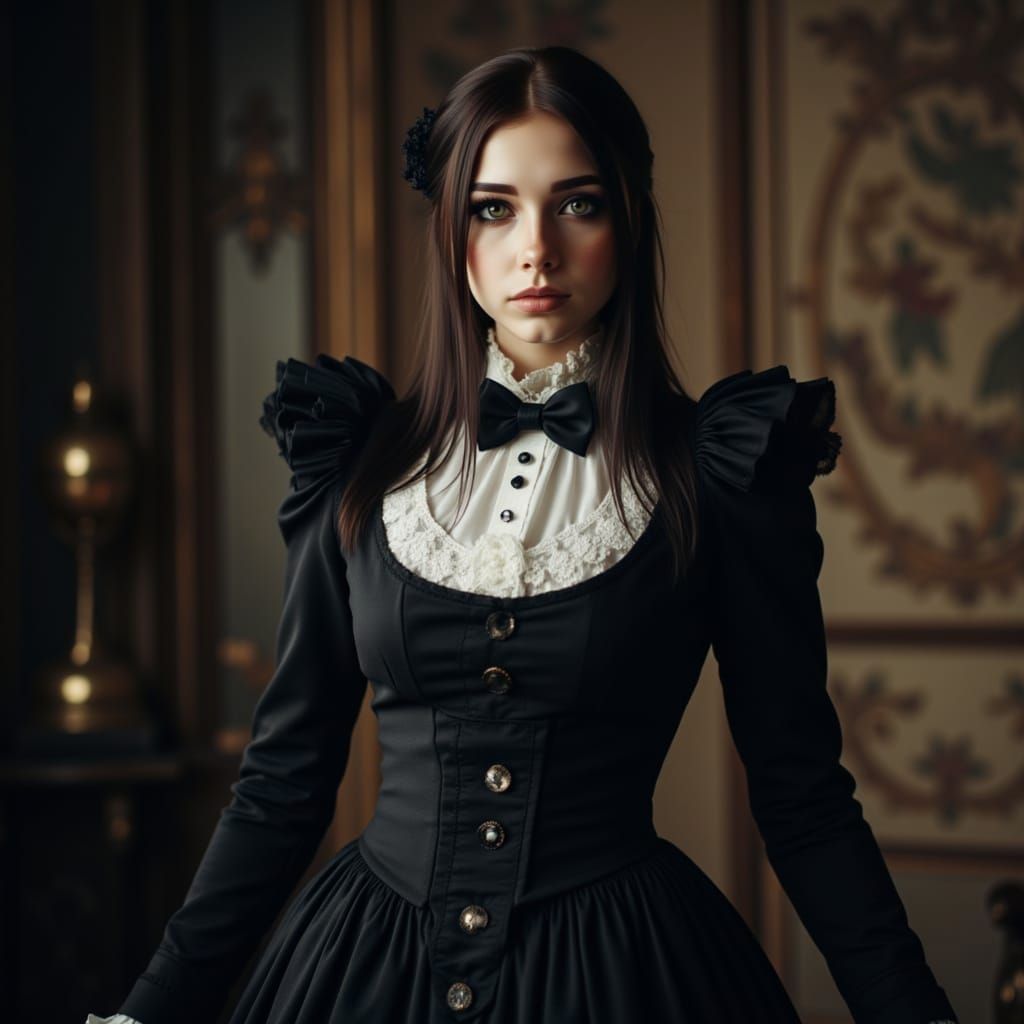 Victorian Woman in Elegant Suit Dress