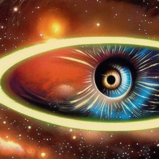 An amazingly huge alien eye in space, hyper realism, fantasy...