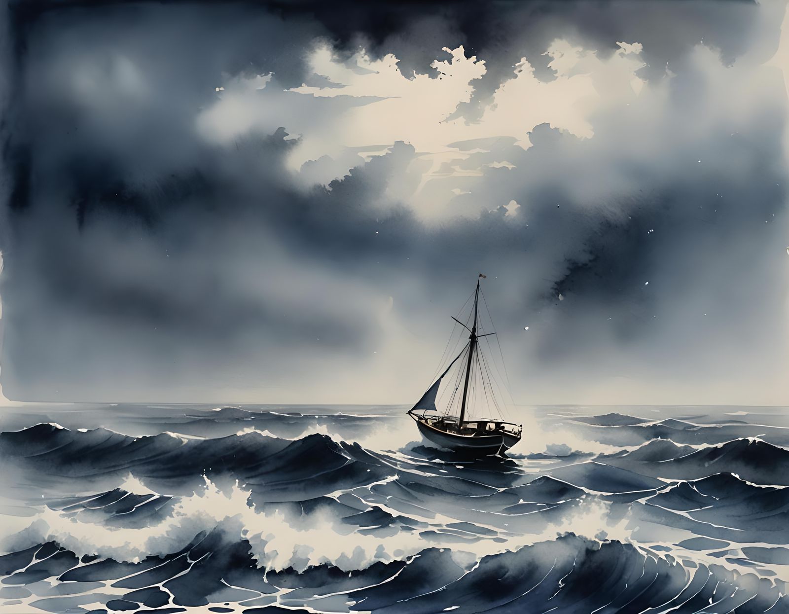 A lone sailboat struggles against the wrath of nature, hope ...