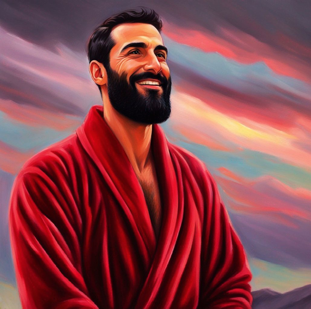 Portrait of a handsome man with   black    hair and beard we...