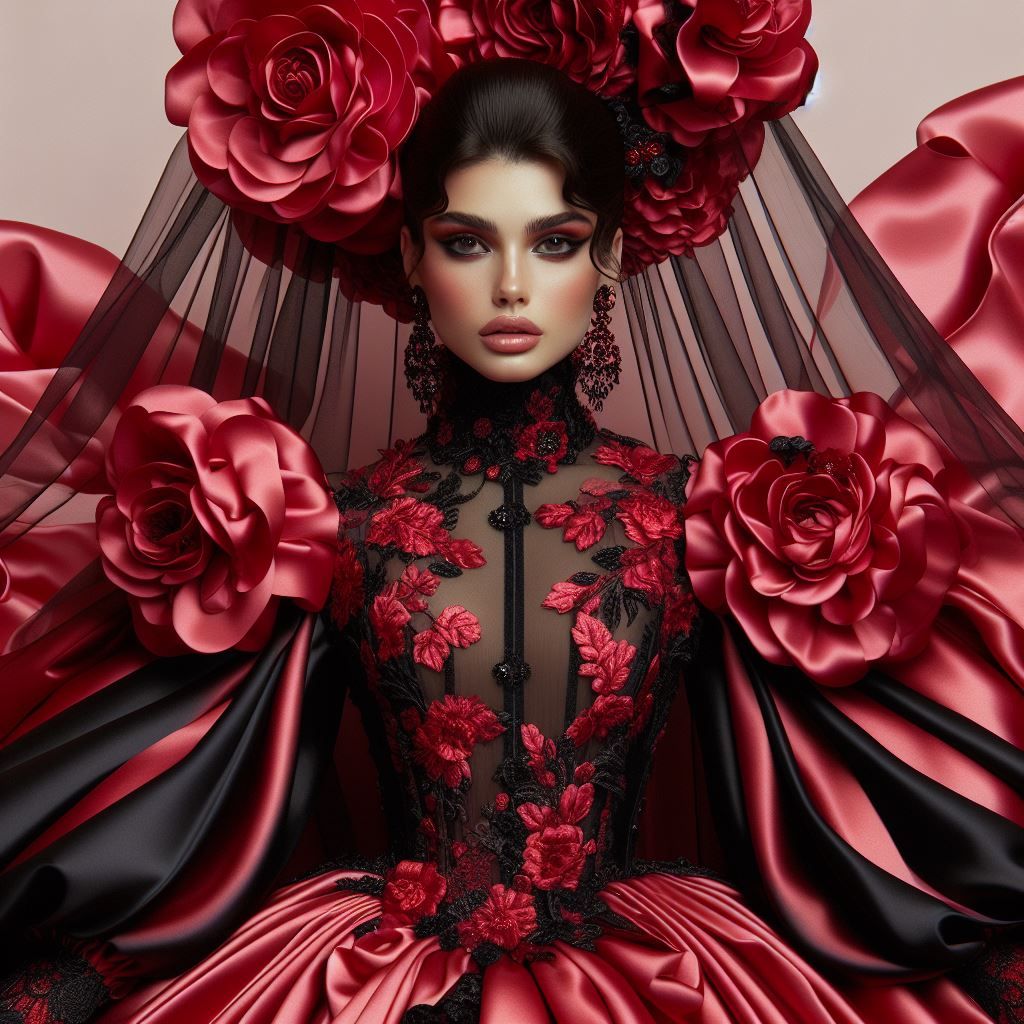 POMPÖÖS RICHARD QUINN X RED SATIN FLORAL PRINT WRAP EFFECT