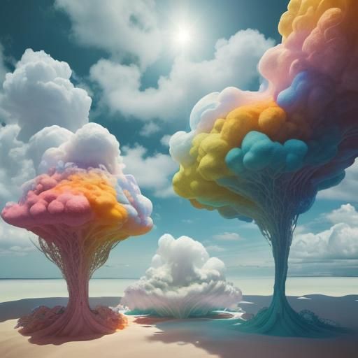Wool clouds in 3d multicellular colours in double exposure w...