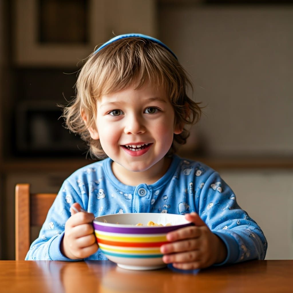 Joyful Morning: Boy Eating Cornflakes