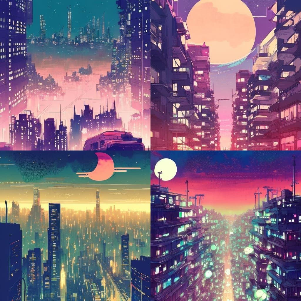 An anime city skyline