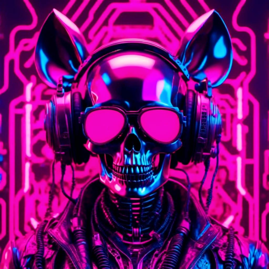 Cyberpunk Skull Rabbit in Neon Cyberspace