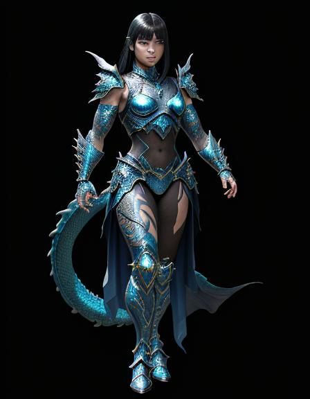 shinobi, blue-dragon, female,  voluptuous, vivacious, hyperr...
