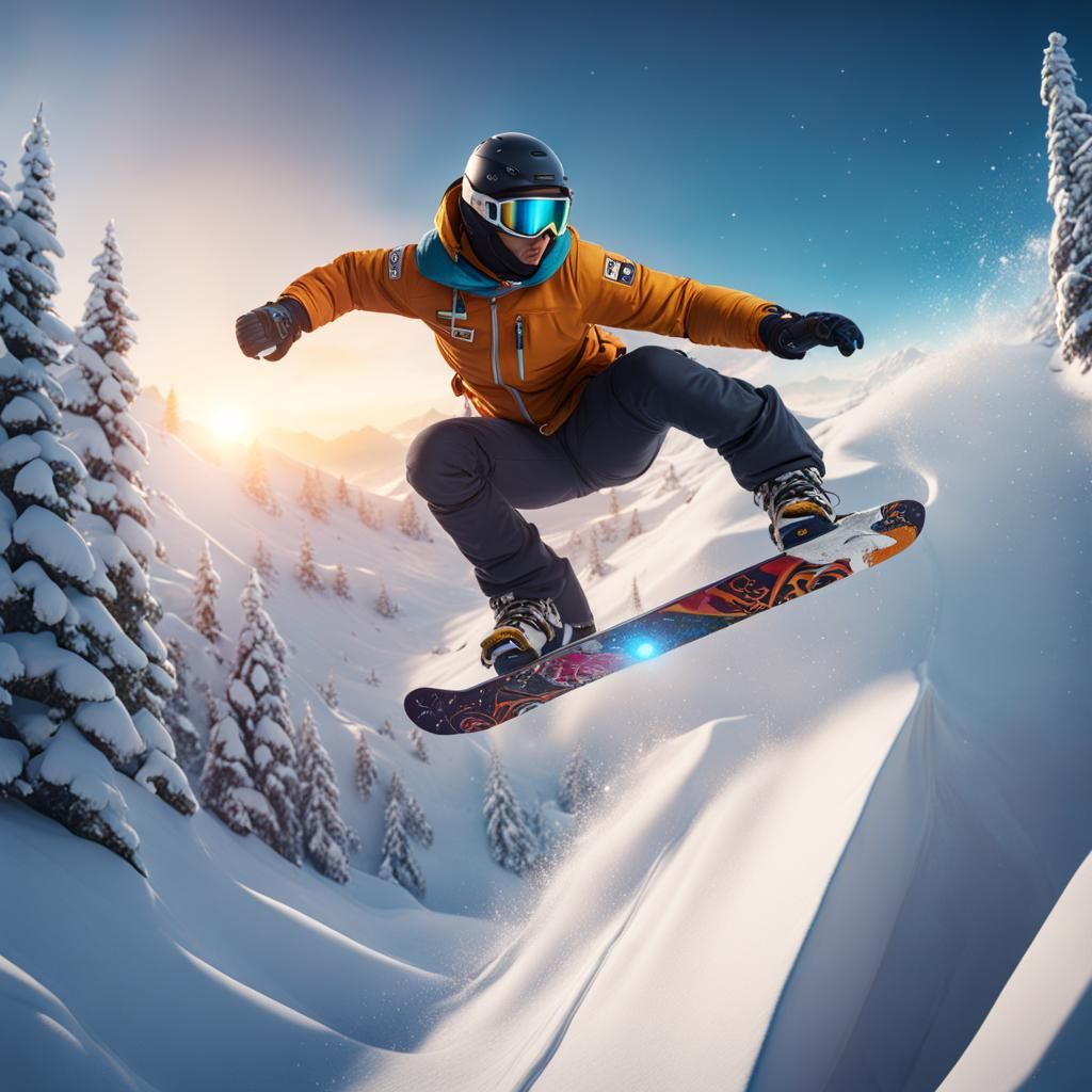 Snowboarding tricks champion in mid-air. detailed matte painting, deep ...