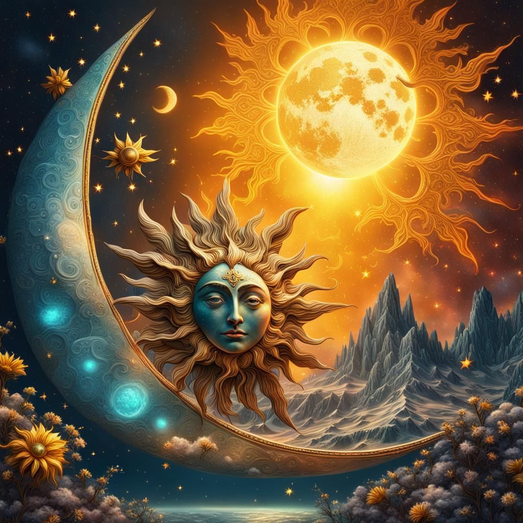 sun, moon, and stars aesthetic - AI Generated Artwork - NightCafe Creator