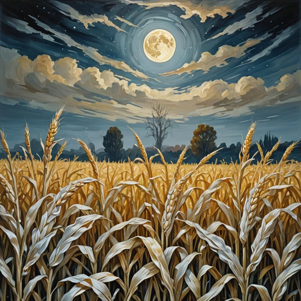october moon cast
over corn, lighted fields
crinkled sheaves of white