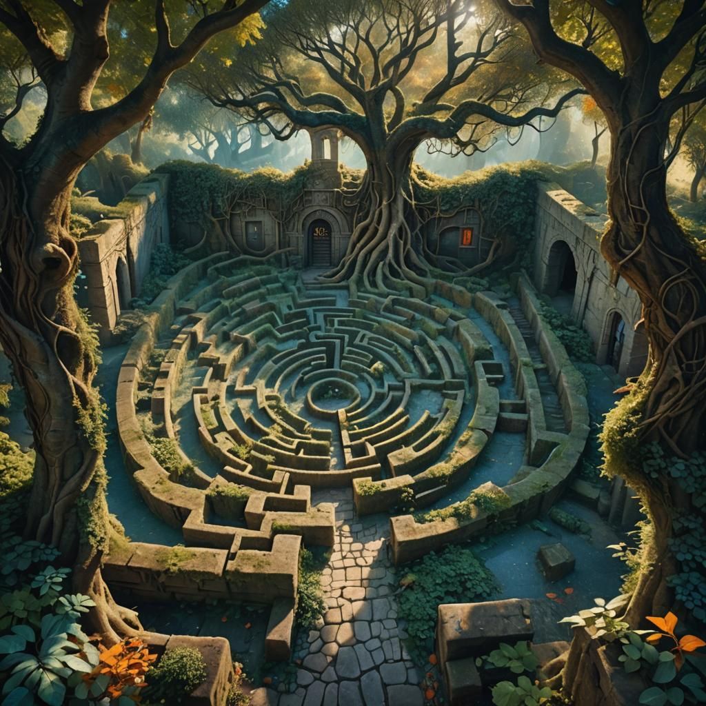 Mystical Endless Labyrinth in Hyper-Realistic Style