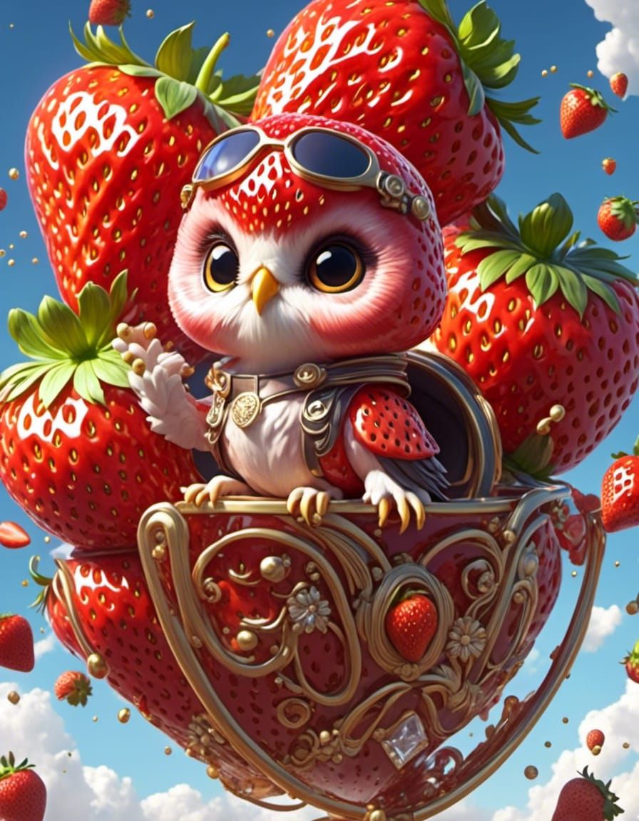<lora:Owllaurent:1.0> A cute adorable anthropomorphic chibified strawberry owls skydiving, 8k resolution concept art by Greg Rutkowski, Artg...