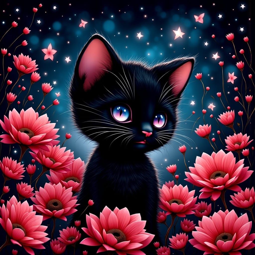 Black Kitty at Night